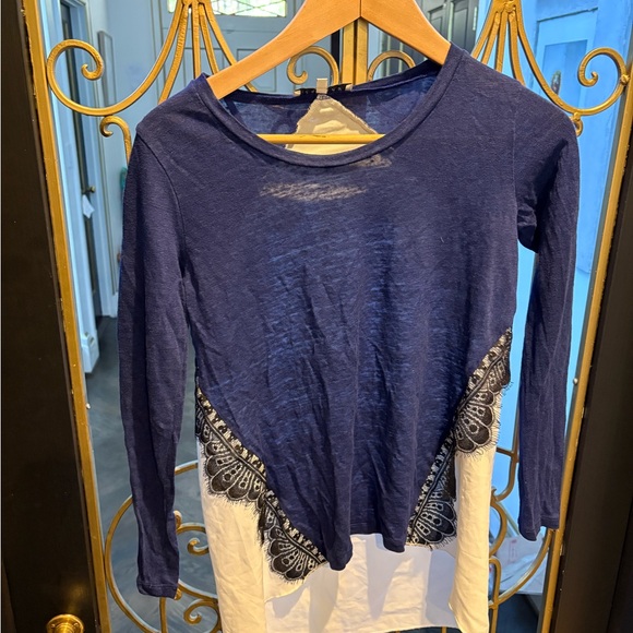 Sandro Blue and White Lace Accent light weight sweater high low size 2 s/m - Picture 1 of 8